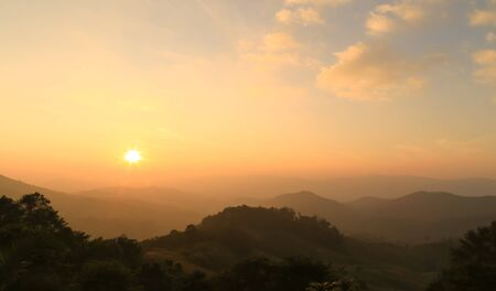 Before sunset from the mountain view the sky turned to orange color.