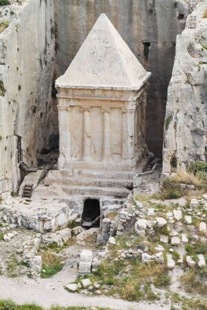 View of Tomb of Absalom in Kidron Valley, Jerusalem, Israelの写真素材