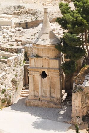 View of Tomb of Absalom in Kidron Valley, Jerusalem, Israelの写真素材