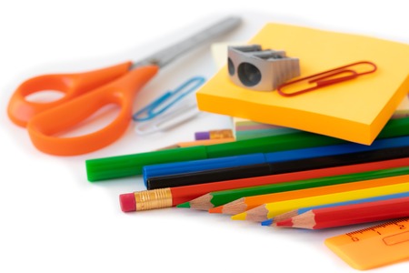 Back to school supplies, isolated, september 1 postcardの写真素材