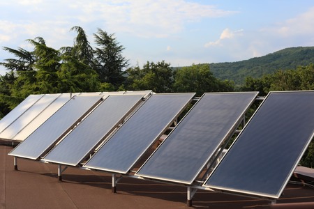 Solar panels installed on the roofの写真素材