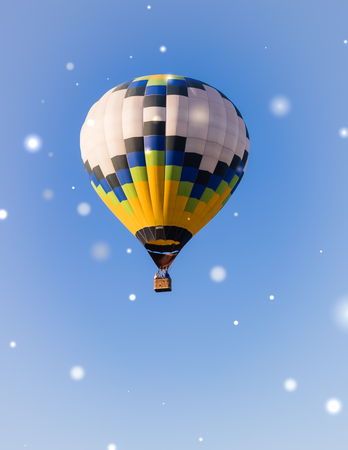 Colorful hot-air balloons flying in the sky, postcard conceptの写真素材