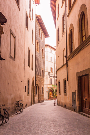 Cozy narrow street in Florence, Tuscany, Italy tonedの写真素材