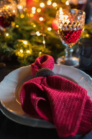 Christmas festive table setting, tonedの写真素材