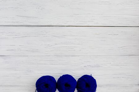 Background with classical blue skein yarn for starting a project, hobby conceptの写真素材