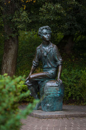 September, 2020. Zaharovo, Russia. The monument to the famous Russian poet Pushkin in his childhood, park viewのeditorial素材