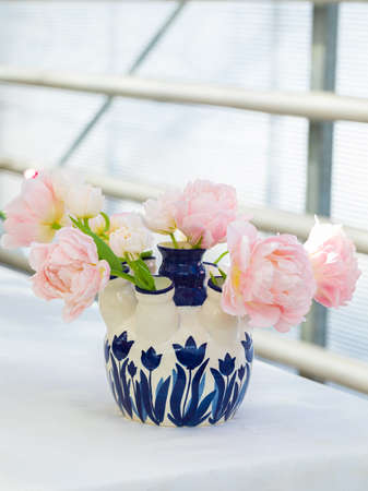 Fresh delicate pink tulips, spring sunshine time, 8 March, Mothers Day holidays greetings concept, soft selective focusの写真素材