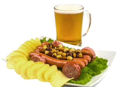 snack to beer  cart  of sausages and salt potato の写真素材