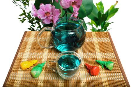 Turquoise Bufferli pea tea and candy from Thailandの写真素材