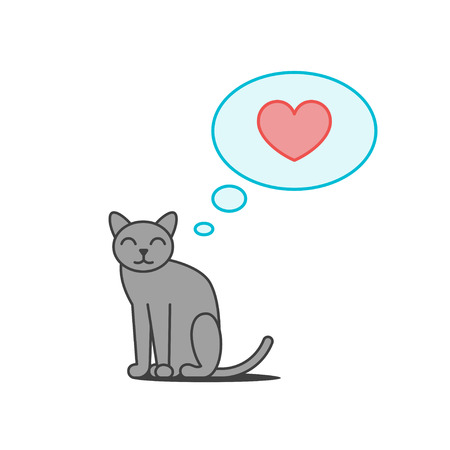 Vector illustration of cute cat with a speech bubble and a heartのイラスト素材