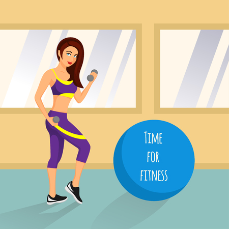 Vector Cute illustration of a woman exercising with dumbbells in the gymのイラスト素材