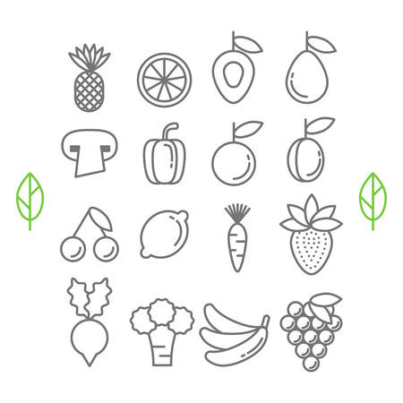 Set of vector healthy eco fruit and vegetables iconsのイラスト素材