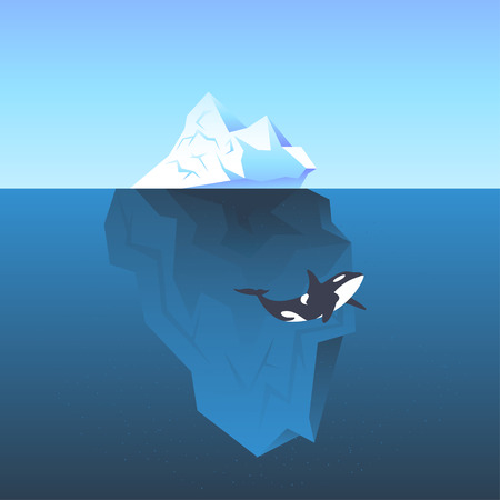 Vector illustration iceberg in the sea and killer whale swimming in front of itのイラスト素材