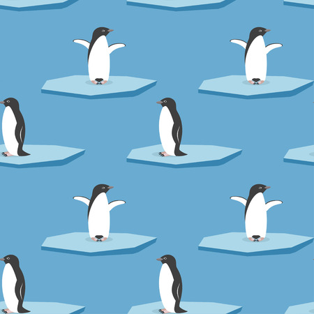 Seamless vector pattern with penguins standing on stylized glacier. Cold climate.のイラスト素材
