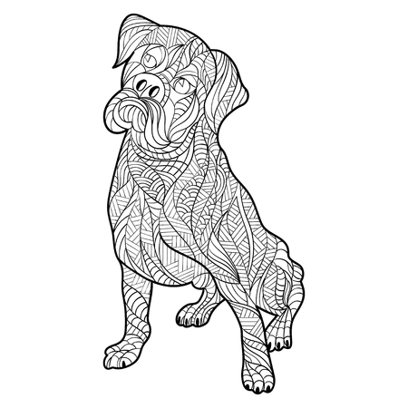 Vector monochrome hand drawn zentagle illustration of boxer dog. Coloring page with high details isolated on white background.のイラスト素材