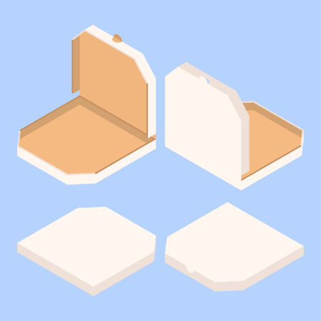 Vector illustration of empty isometric pizza boxes. Open and closed package.のイラスト素材