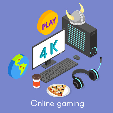 Vector isometric concept for online gaming.のイラスト素材
