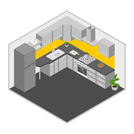Vector illustration of isometric kitchen. Kitchen interior.のイラスト素材
