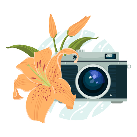 Vector illustration of vintage camera and lily.のイラスト素材
