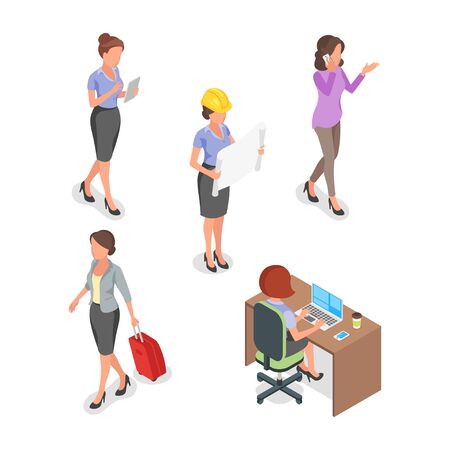 Isometric vector set of young businesswoman.のイラスト素材