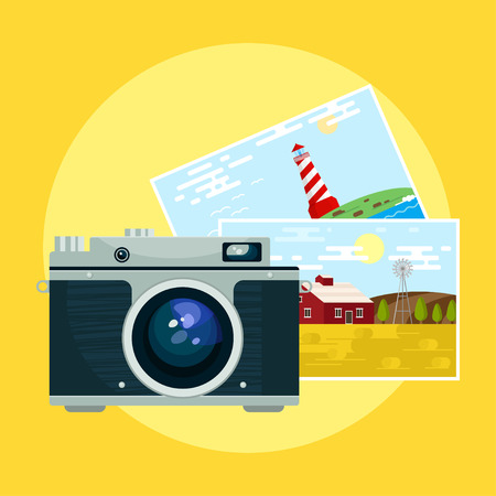 Vector illustration of vintage camera and pix.のイラスト素材