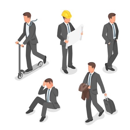 Isometric vector set of businessmen in different situations.のイラスト素材