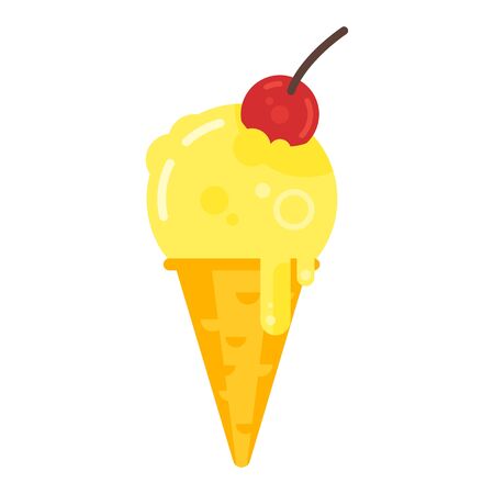 Vector flat style illustration of tasty cone ice cream icon. Isolated on white background.のイラスト素材
