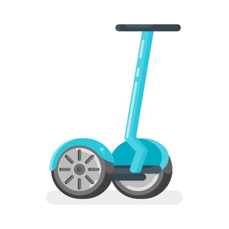 Vector flat style illustration of two-wheeled battery-powered electric vehicle on white background....