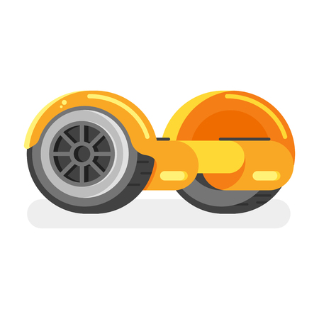 Vector flat style illustration of two-wheeled battery-powered electric vehicle on white background. Self-balancing scooter. Modern ecological transport.のイラスト素材