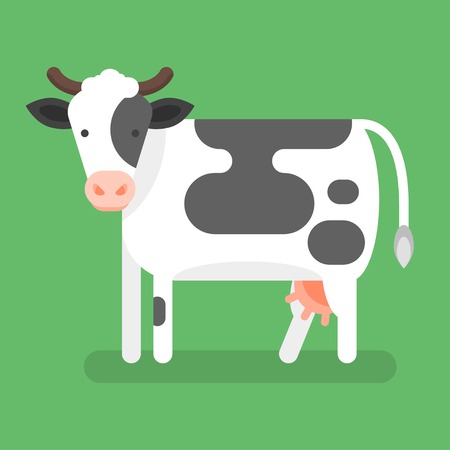 Vector flat style illustration of cow. Isolated on green background. Icon for web.のイラスト素材