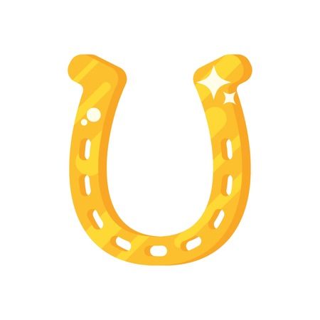 Vector flat style illustration of golden horseshoe. Icon for web. Isolated on white background.のイラスト素材