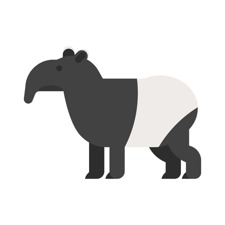 Vector flat style illustration of tapir. Icon for web. Isolated on white background.のイラスト素材