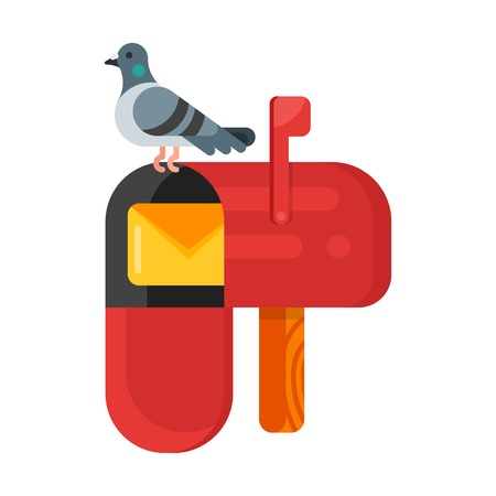 Vector flat style illustration of post pigeon. Icon for web. Isolated on white background.のイラスト素材