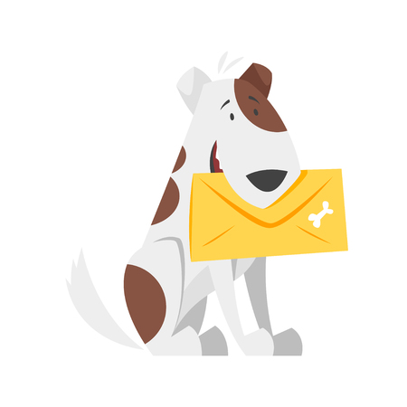 Vector cartoon style illustration of postal dog. Icon for web. Isolated on white background.のイラスト素材