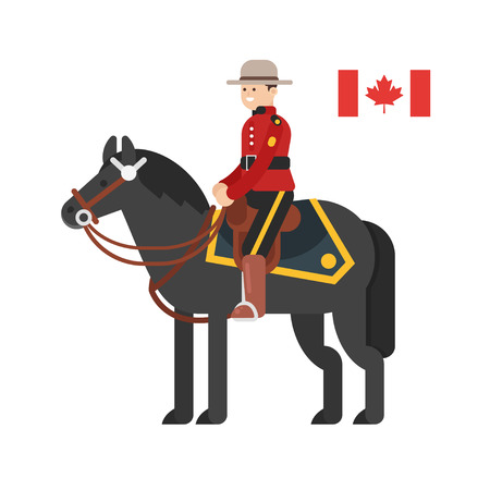 Vector flat style illustration of Royal Canadian Mounted Police. Icon for web. Isolated on white background.のイラスト素材