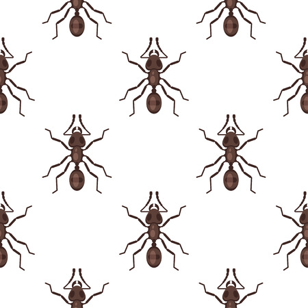 Vector flat style seamless pattern with ants. Icon for web. Isolated on white background. Children's wallpaper.のイラスト素材