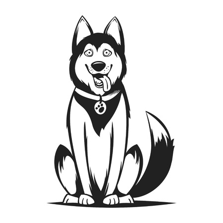 Vector monochrome illustration of husky dog. Isolated on white background.のイラスト素材