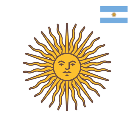Vector flat style illustration of symbol of Argentina - Sun of May. Isolated on white background. Icon for web.のイラスト素材