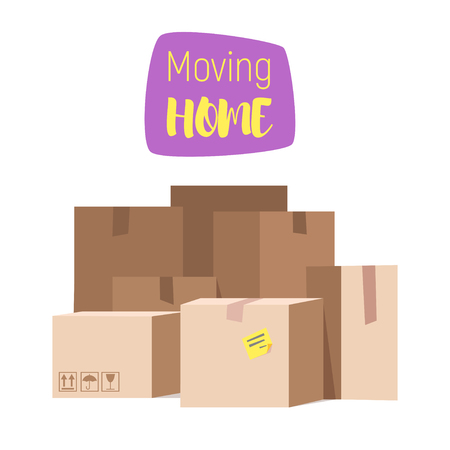 Vector cartoon style illustration of closed paper boxes. Concept for home moving. Isolated on white background.のイラスト素材