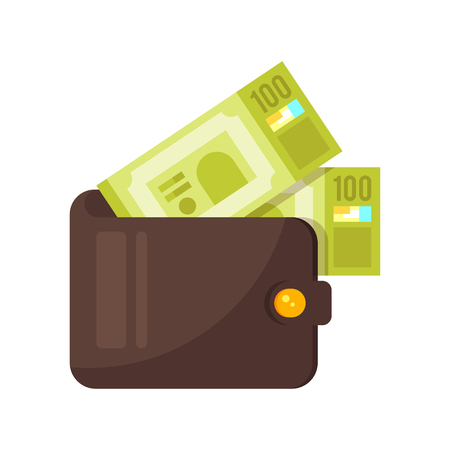Vector flat style illustration of wallet with money. Isolated on white background. Icon for web.のイラスト素材