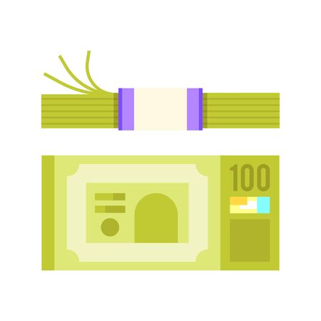 Vector flat style illustration of a bundle of money. Isolated on white background. Icon for web.のイラスト素材
