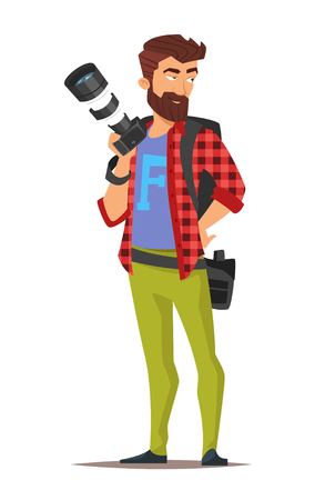 Vector cartoon style character of photographer. Isolated on white background.のイラスト素材