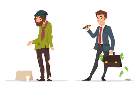 Vector cartoon style characters. Poor and rich man. Isolated on white background.のイラスト素材