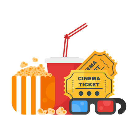 Vector flat style movie design concept with cinema icons. Icon for web. Isolated on white background.のイラスト素材