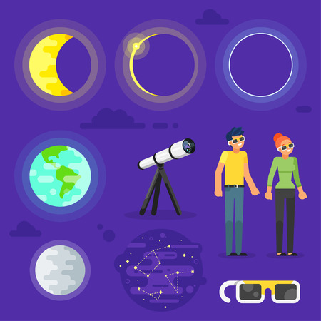 Vector flat style set of solar eclipse elements for infographic.のイラスト素材