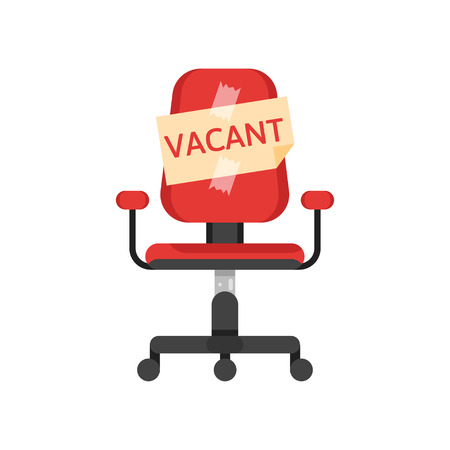 Vector flat style illustration of empty red office chair with vacancy advertisement. Isolated on white background.のイラスト素材