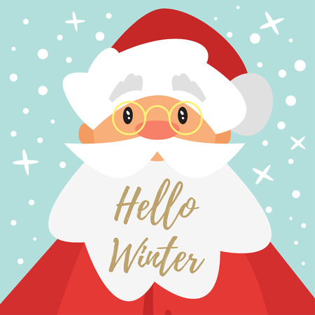 Cartoon style Christmas and New Year greeting card with Santa Claus.のイラスト素材