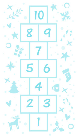 Cartoon style illustration of kids New Year Hopscotch game with Christmas holiday symbols template.のイラスト素材