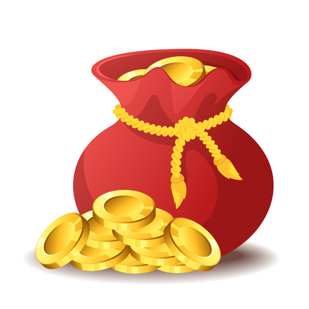 Vector cartoon style illustration of bag of gold. Isolated on white background. Game user interface (GUI) element for video games, computer. In-game currency.のイラスト素材