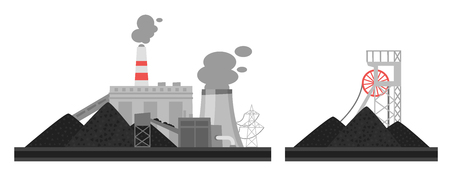 Vector cartoon illustration of coal plant. Environmental pollution concept.のイラスト素材